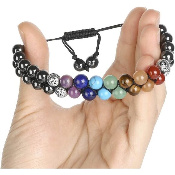 Strand 7 Chakra Crystals Yoga Stone Bead Chakra Relax Bracelet for Womens Mens - Picture 3 of 7
